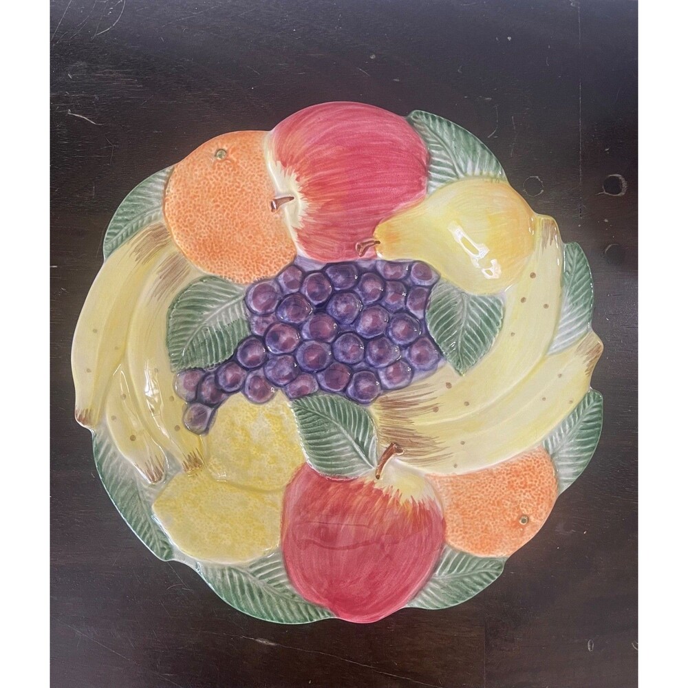 Vintage Fitz & Floyd Ironstone Majolica Style Fruit Plate Raised Relief Banana G
